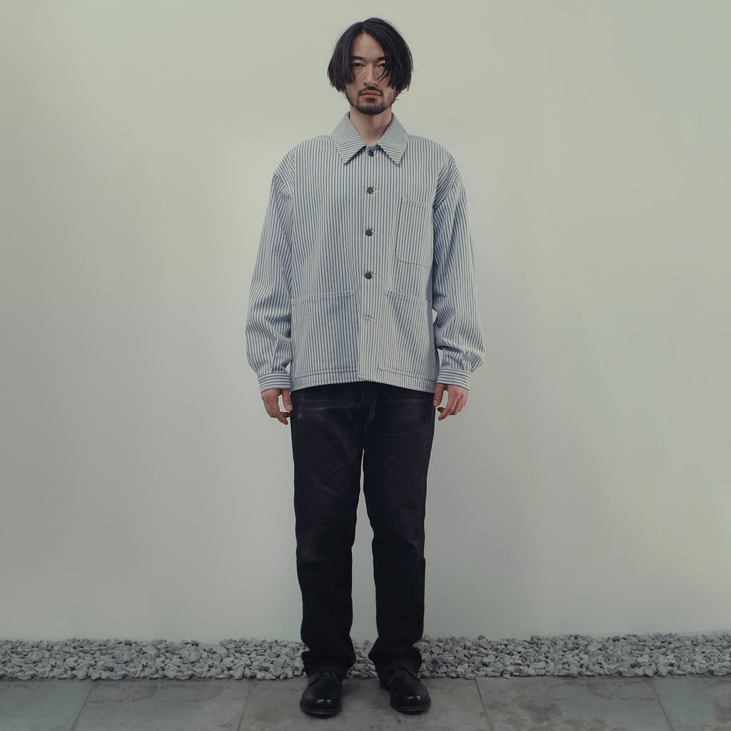 FRENCH WORKER'S COAT IN STRIPED DENIM