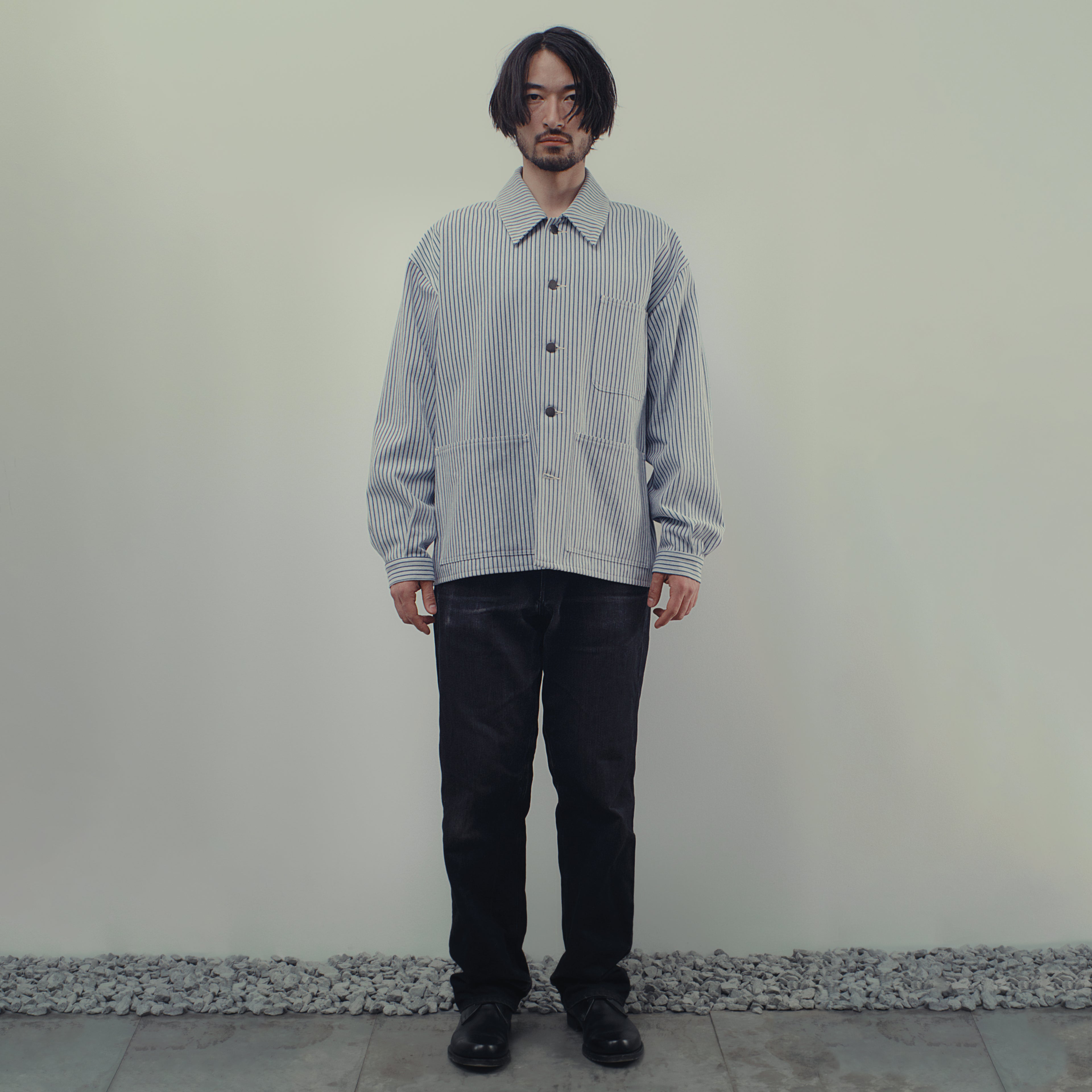 FRENCH WORKER'S COAT IN STRIPED DENIM