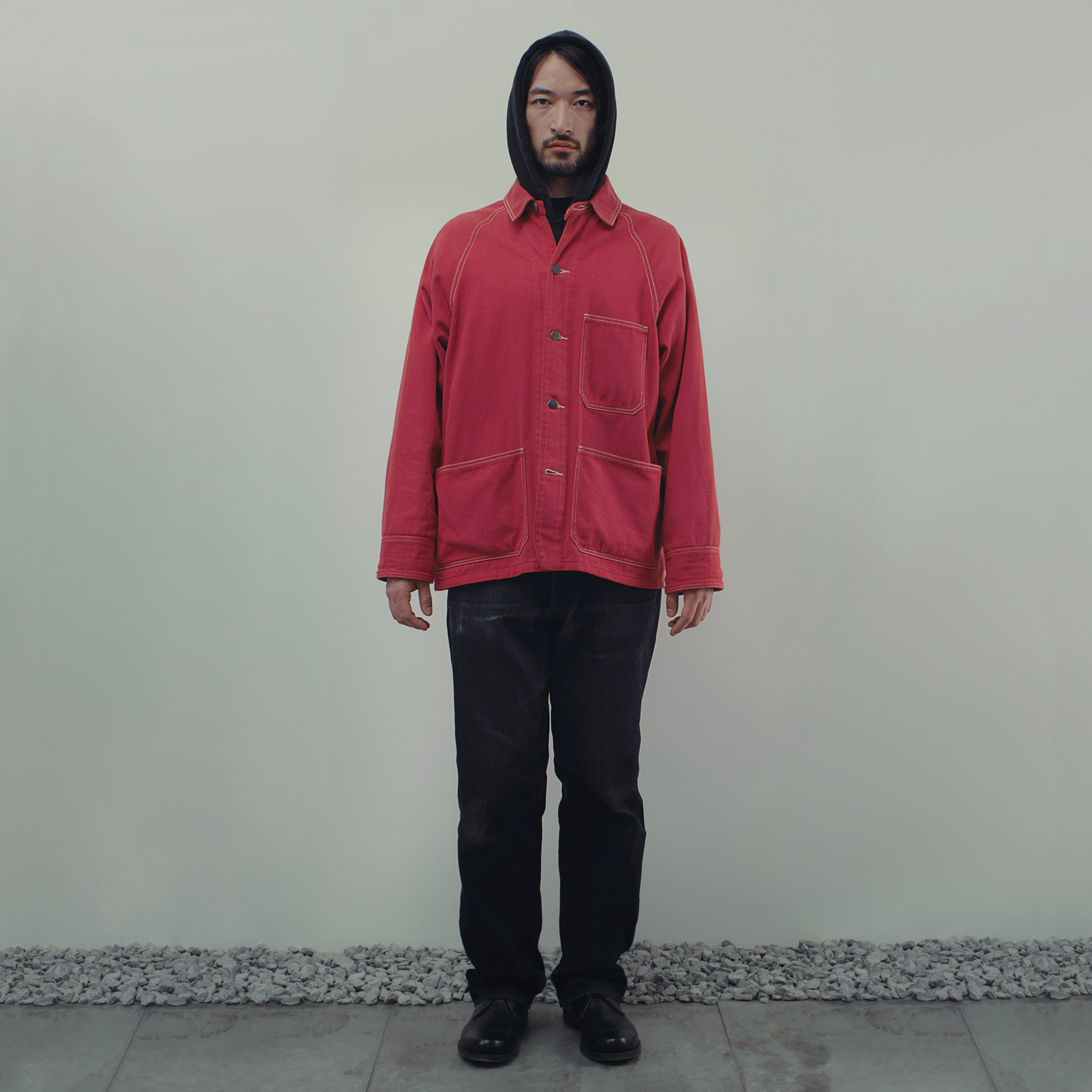 CHORE COAT IN RED DENIM TWILL