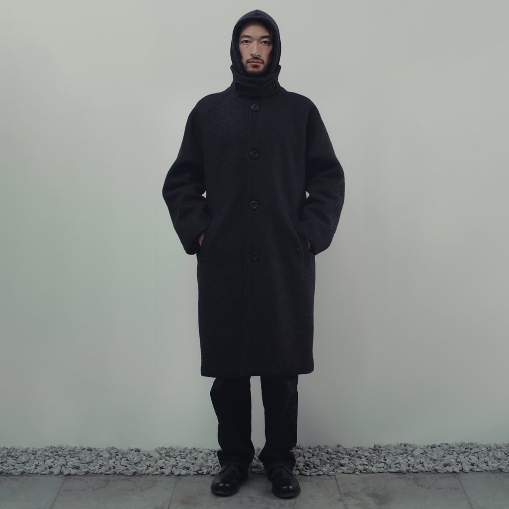 BALMACAAN TRENCH COAT IN BLACK WOOL - MID LENGTH