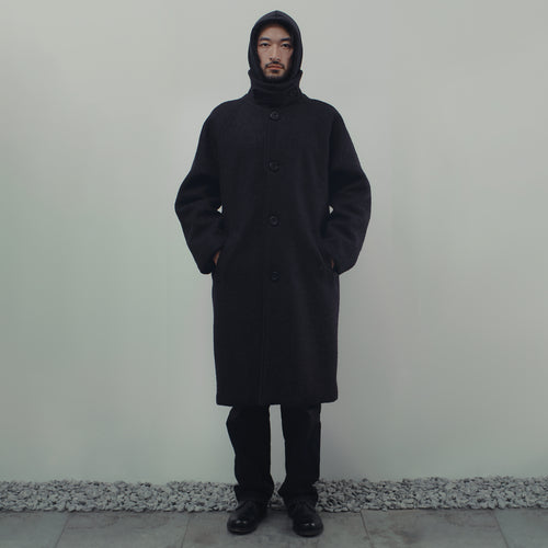 BALMACAAN TRENCH COAT IN BLACK WOOL - MID LENGTH