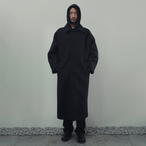 BALMACAAN TRENCH COAT IN BLACK WOOL - FULL LENGTH