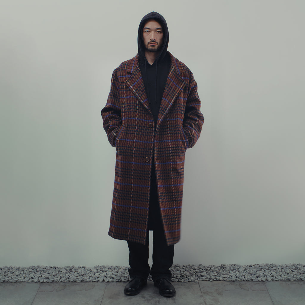LAPELED OVERCOAT IN TARTAN HOUNDSTOOTH