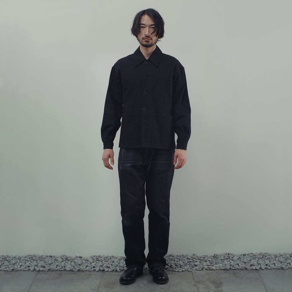 FRENCH WORKER'S COAT IN BLACK DENIM TWILL