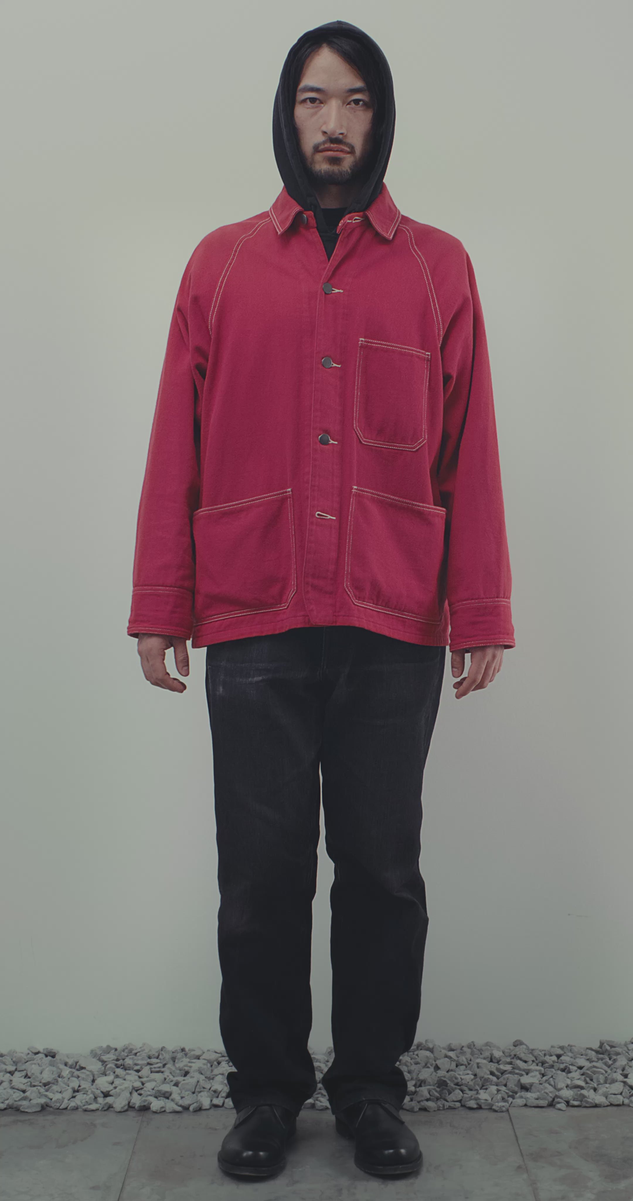CHORE COAT IN RED DENIM TWILL