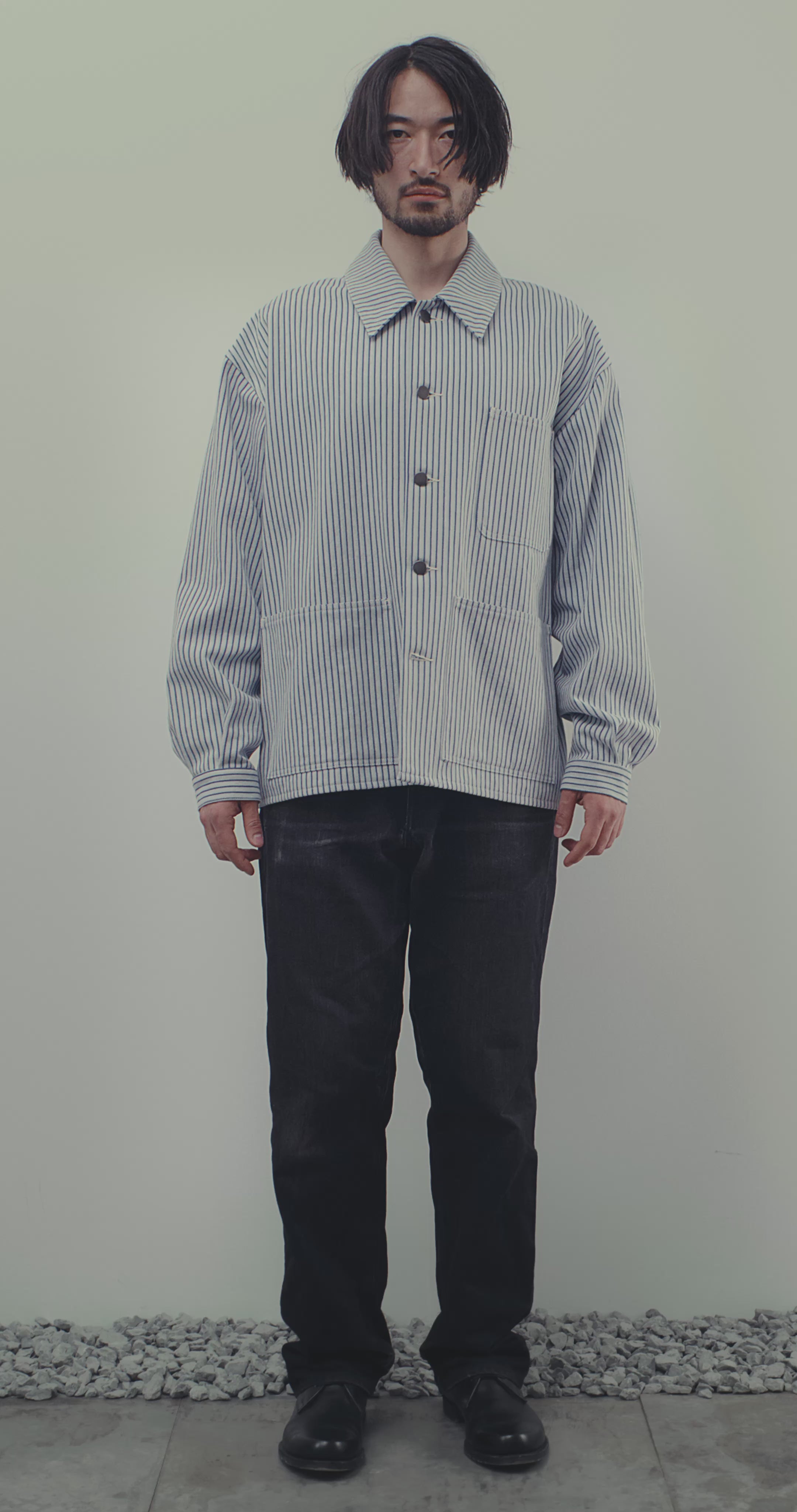 FRENCH WORKER'S COAT IN STRIPED DENIM